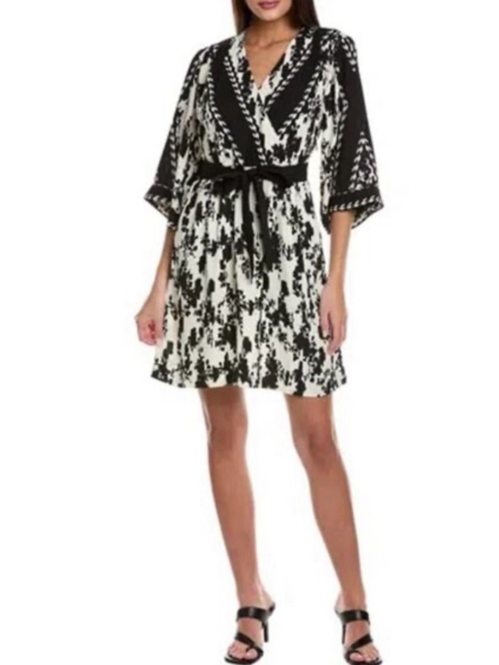NWOT CAbi Black & White Abstract Print Dress Sz S Chic Timeless Effortless